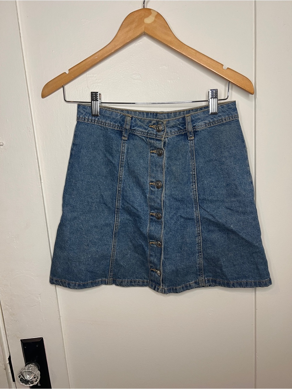 Divided Button-Front Denim A-Line Skirt in Blue